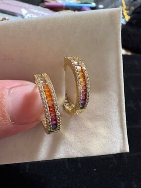 Genevive Jewelry Gold plated Multicolor Baguette Hoop Earrings - Unbranded